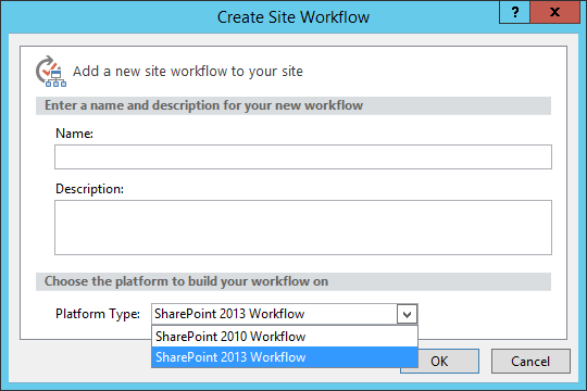 Selecttion of the SharePoint Workflow Platform in SharePoint Designer